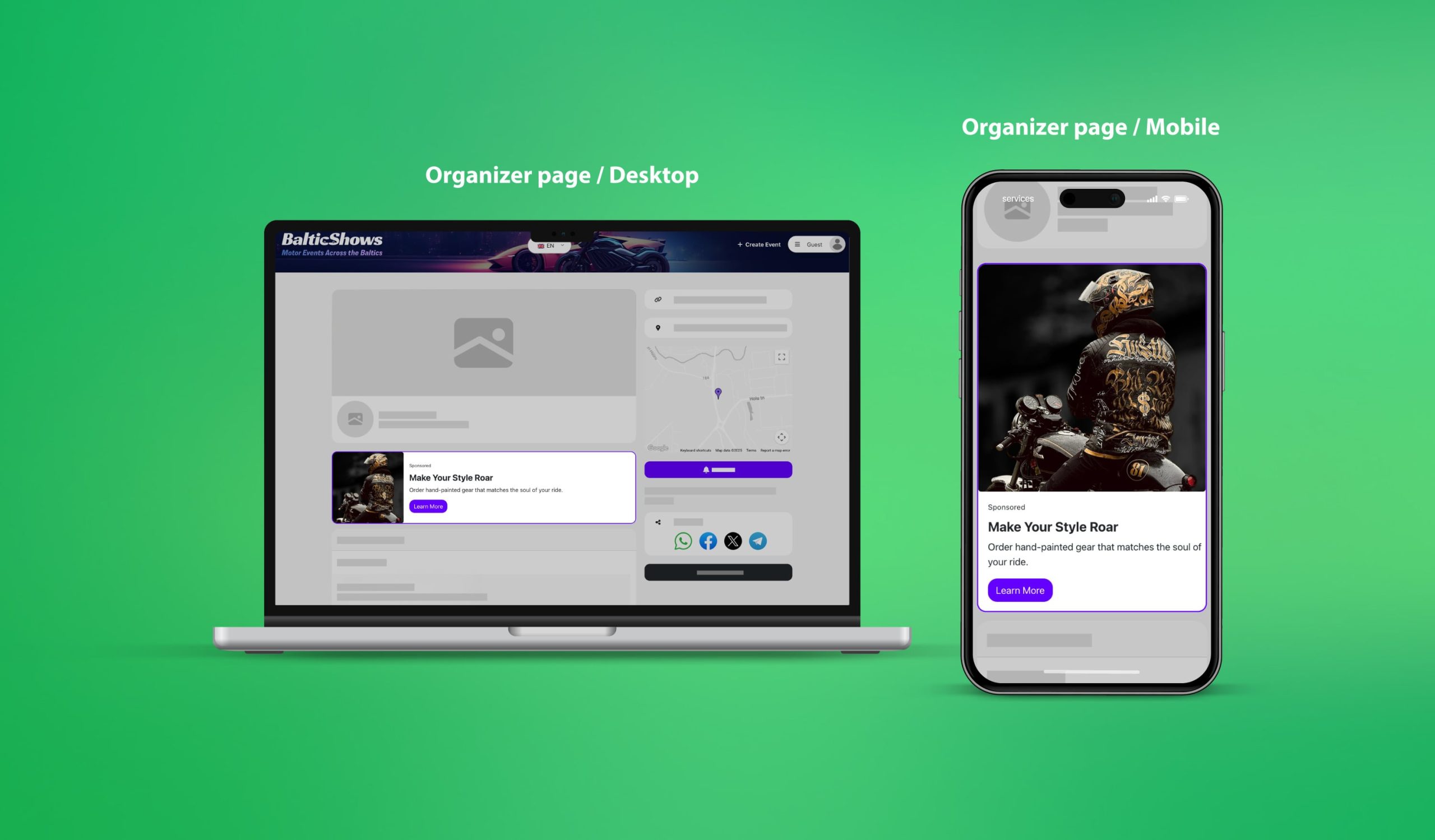 Organizer page ad placement